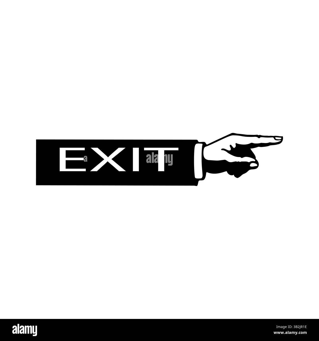 Symbol für das Exit-Zeichen. Hand-Pointing-Vektor. Schwarze Richtungsform. Vintage-Typografie-Symbol. Stock Vektor