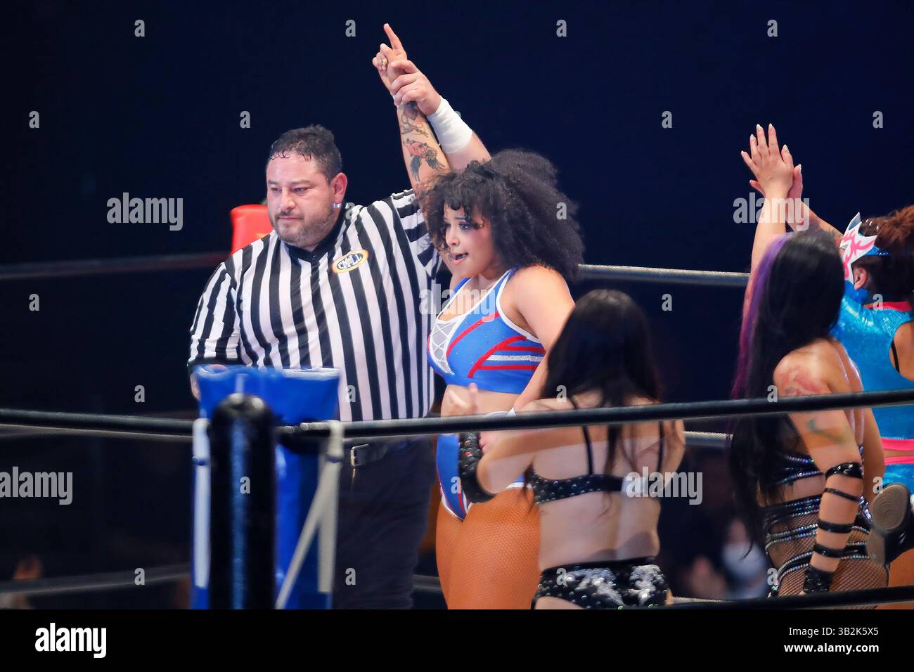 Tokio, Japan. April 2025. Der amerikanische Profi-Wrestler Willow Nightingale gewinnt die Gran Premio International Championship beim Lucha Fiesta in der Sumo Arena. Japanische Profi-Wrestler traten in neun Spielen gegen ausländische Spieler (hauptsächlich aus Mexiko) an. (Kreditbild: © Rodrigo Reyes Marin/ZUMA Press Wire) NUR REDAKTIONELLE VERWENDUNG! Nicht für kommerzielle ZWECKE! Stockfoto