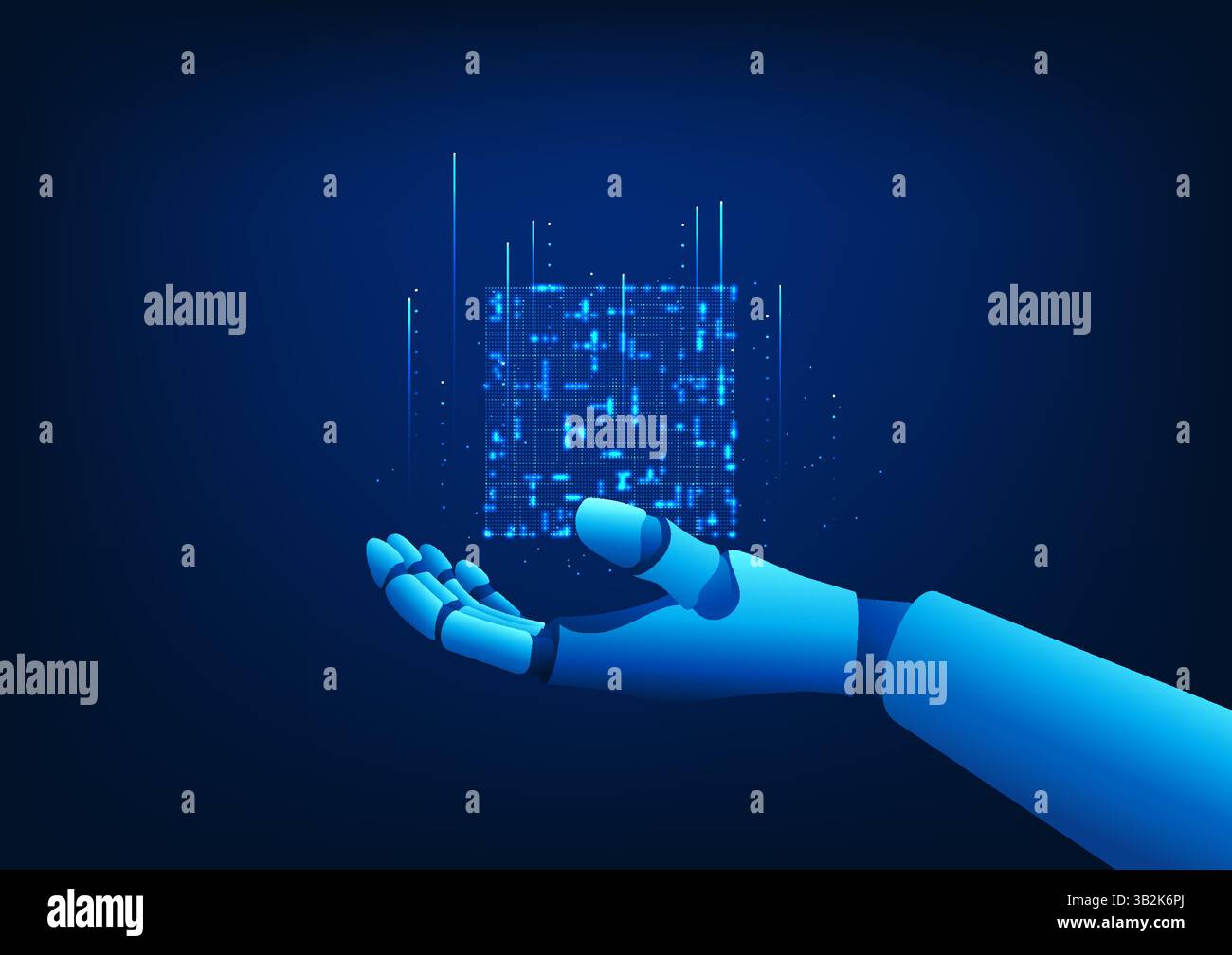 KI hält eine Verarbeitungsbox, die das Datenmanagement, analytisches Denken und intelligente Entscheidungstechnologie in der Digital ag repräsentiert Stock Vektor