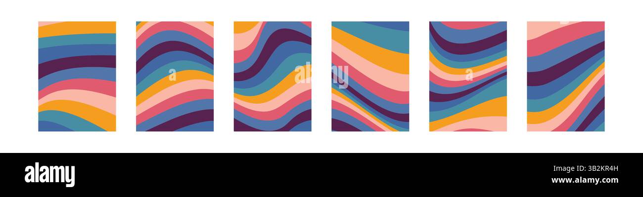 Cover-Set mit Farbwellen im Stil der 1960er Jahre 1070er Jahre. Vektor-Retro-gewellter Hintergrund Stock Vektor