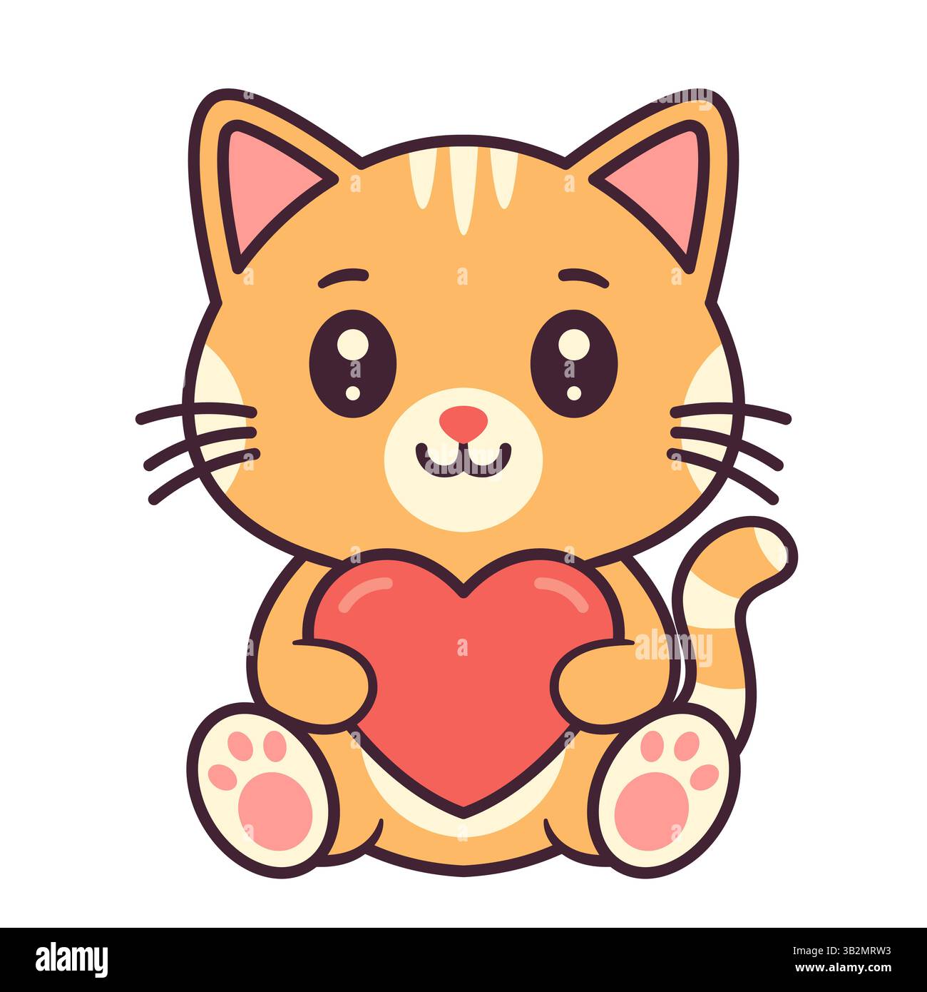 Die süße Katze hält das Herz in den Pfoten. Valentinstag-Konzept EPS10 Stock Vektor