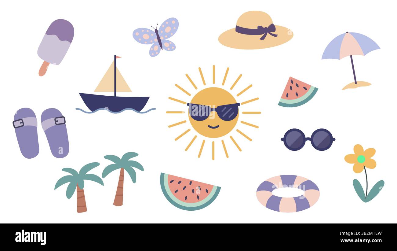 Sommer-Vektor-Symbolsatz. Sommerdoodles EPS10 Stock Vektor