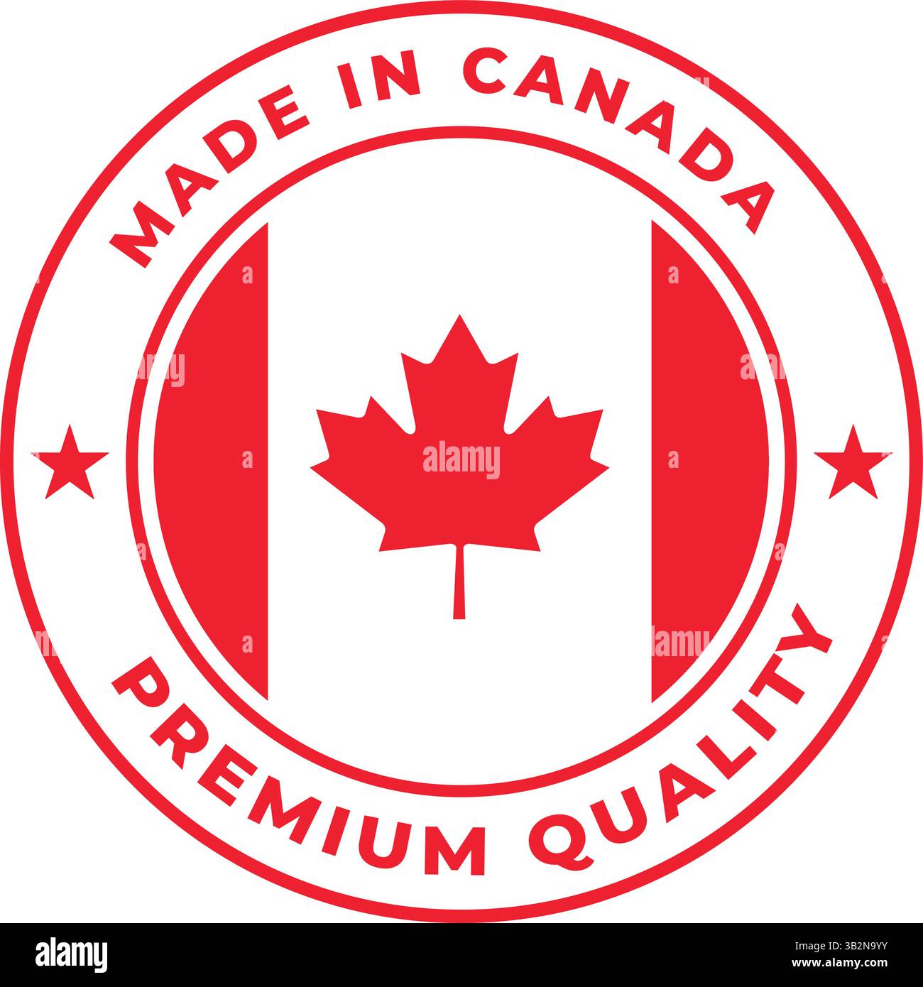 „Made in canada“-Emblem mit rotem Ahornblatt und hochwertigem Text Stock Vektor