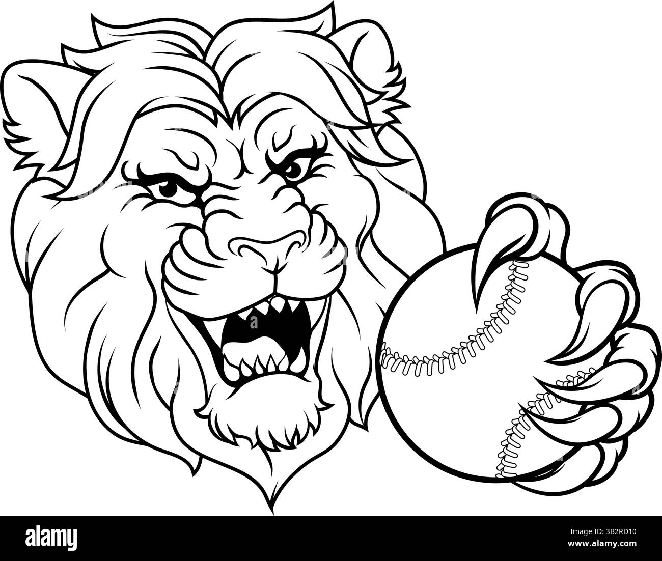 Löwen-Baseball-Ball Tiersport-Team-Maskottchen Stock Vektor