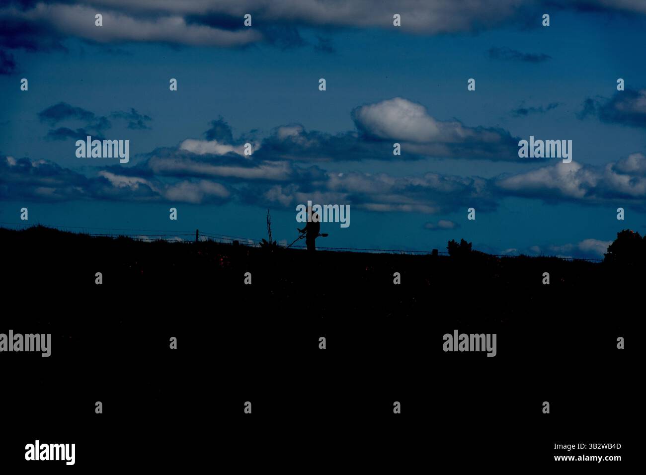 Männliche Erwachsene, die in der Dämmerung Metall erkennen Stockfoto