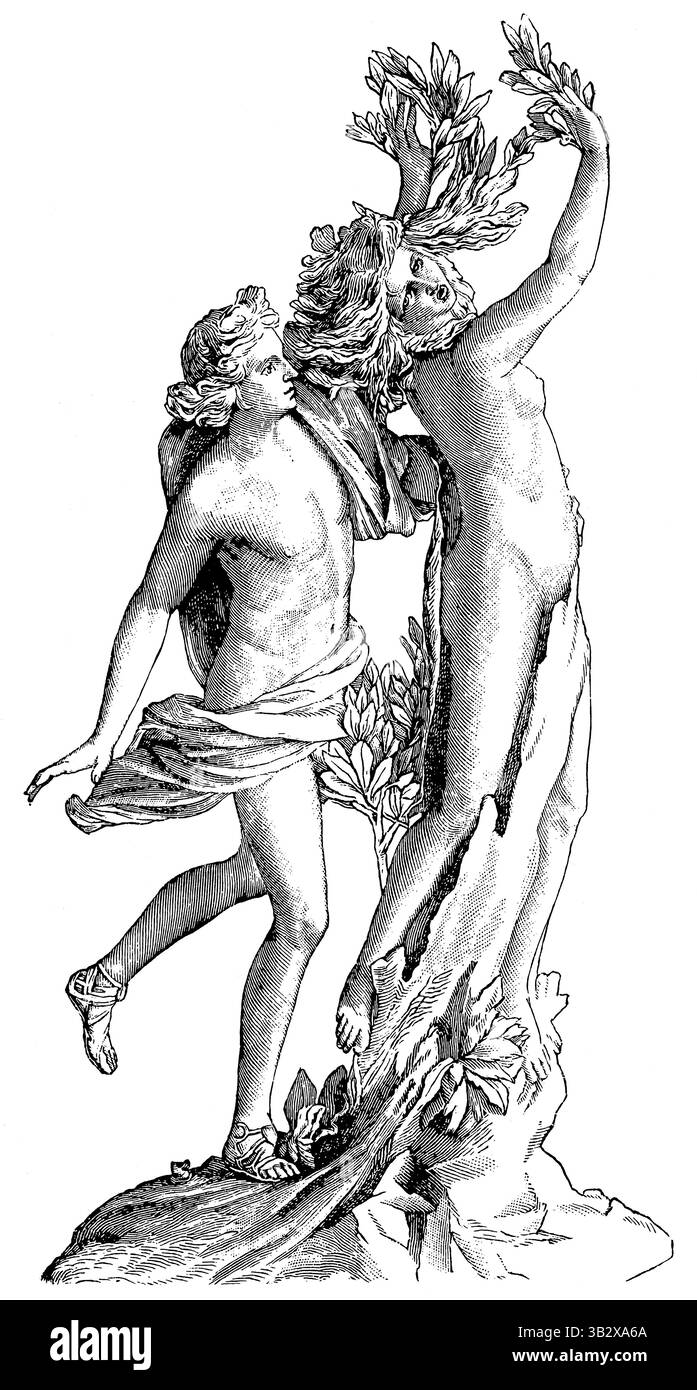 Apollo und Daphne. Rom. Lorenzo Bernini. Veröffentlichung der "Meyers-Enzyklopädie", Band 7, Leipzig, Deutschland, 1910. Stockfoto