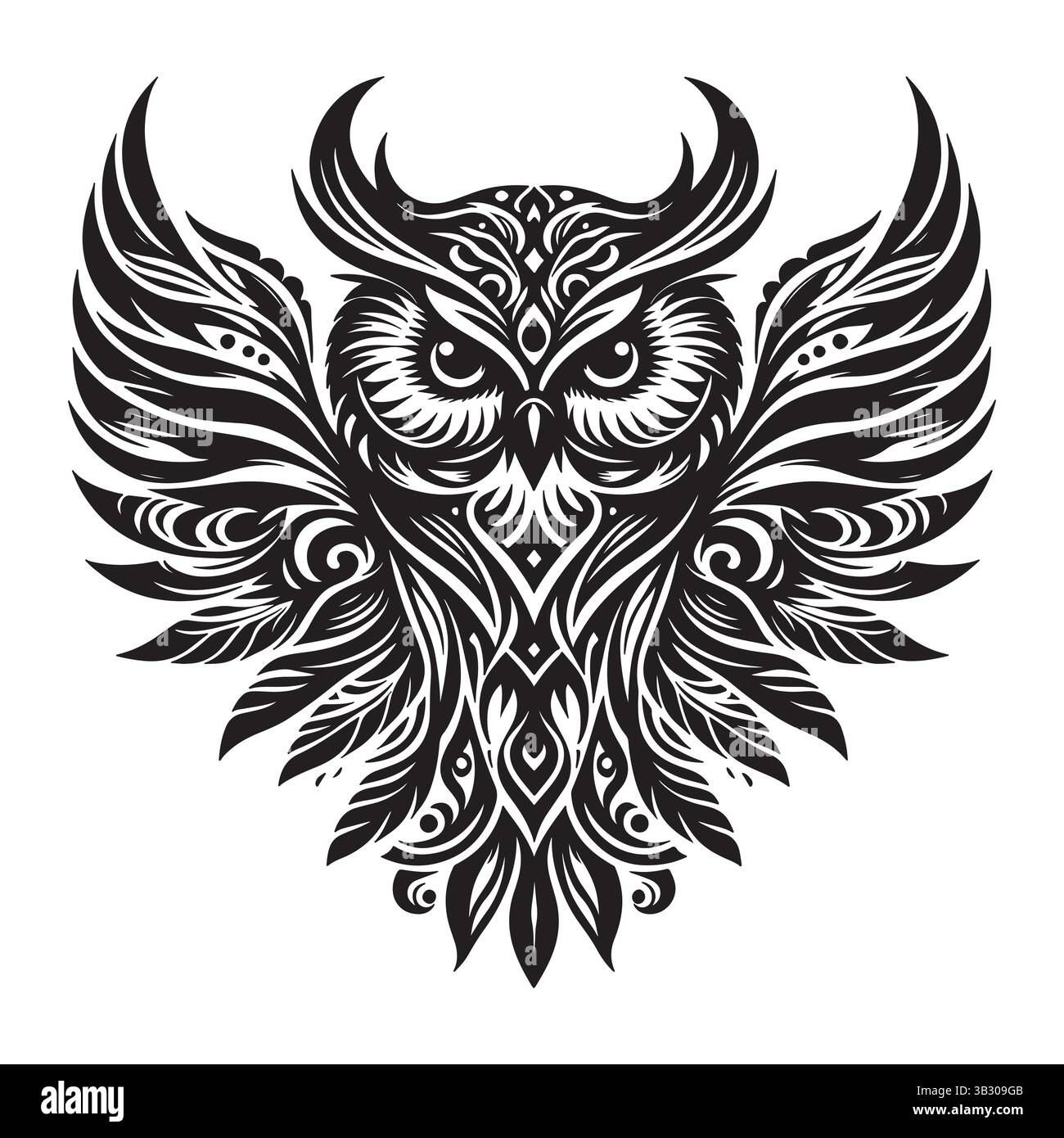 Illustration Der Silhouette Der Schwarzen Eule – Vektor-Vogel-Kunstwerk Stock Vektor