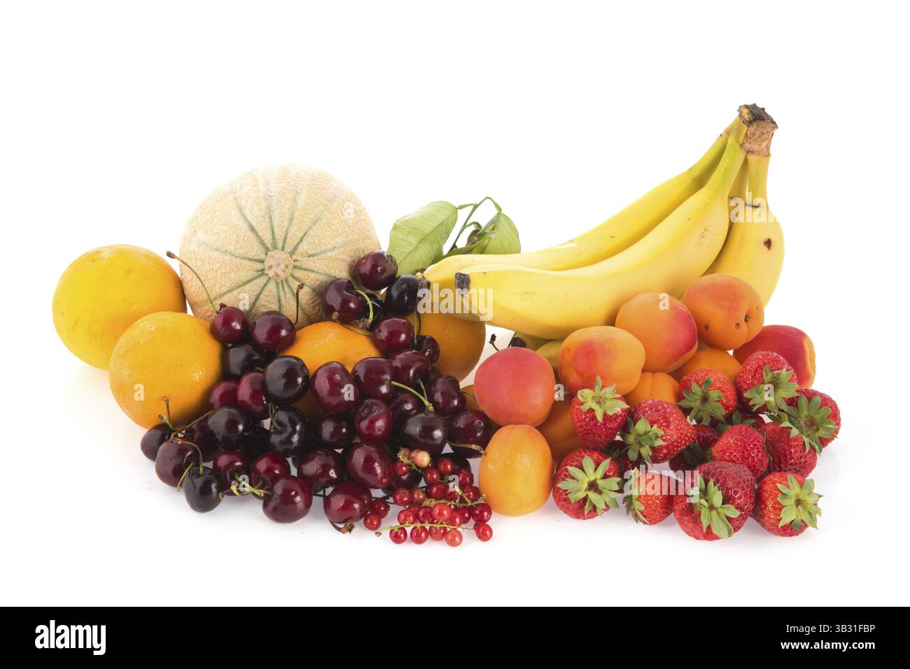 Sortiment frisches Obst isoliert auf weißem Hintergrund Stockfoto
