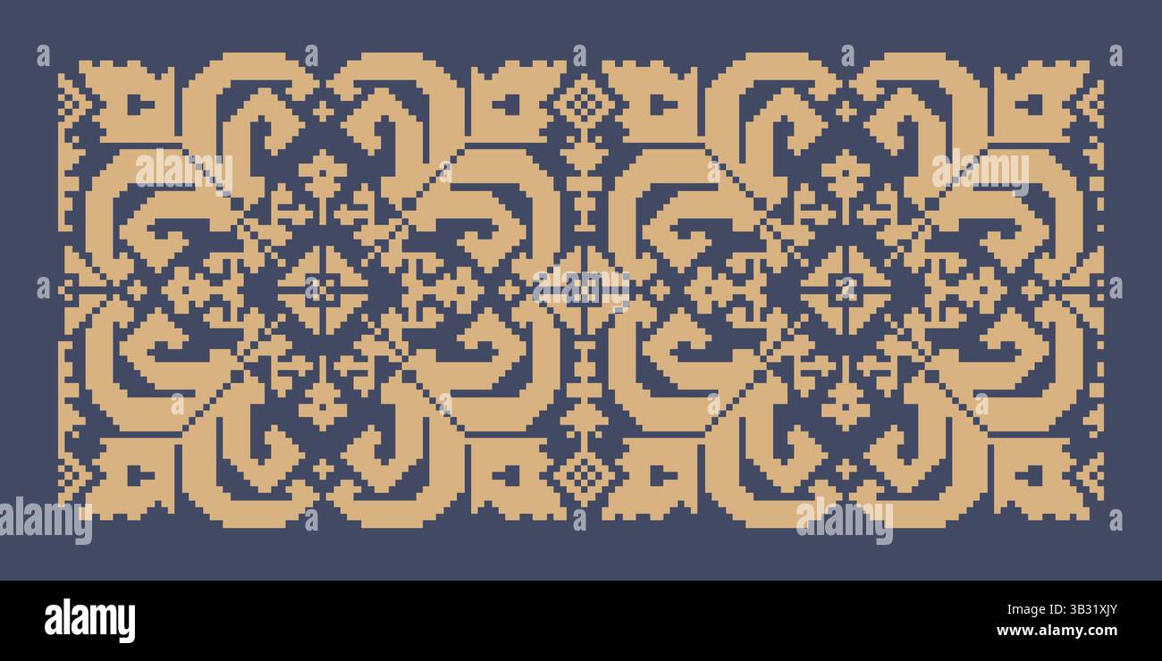 Ukrainisches Randmuster-Element. Schablone für Blockdruck oder Tätowierung. Einrichtung mit geometrischem Blumenmuster. Stock Vektor