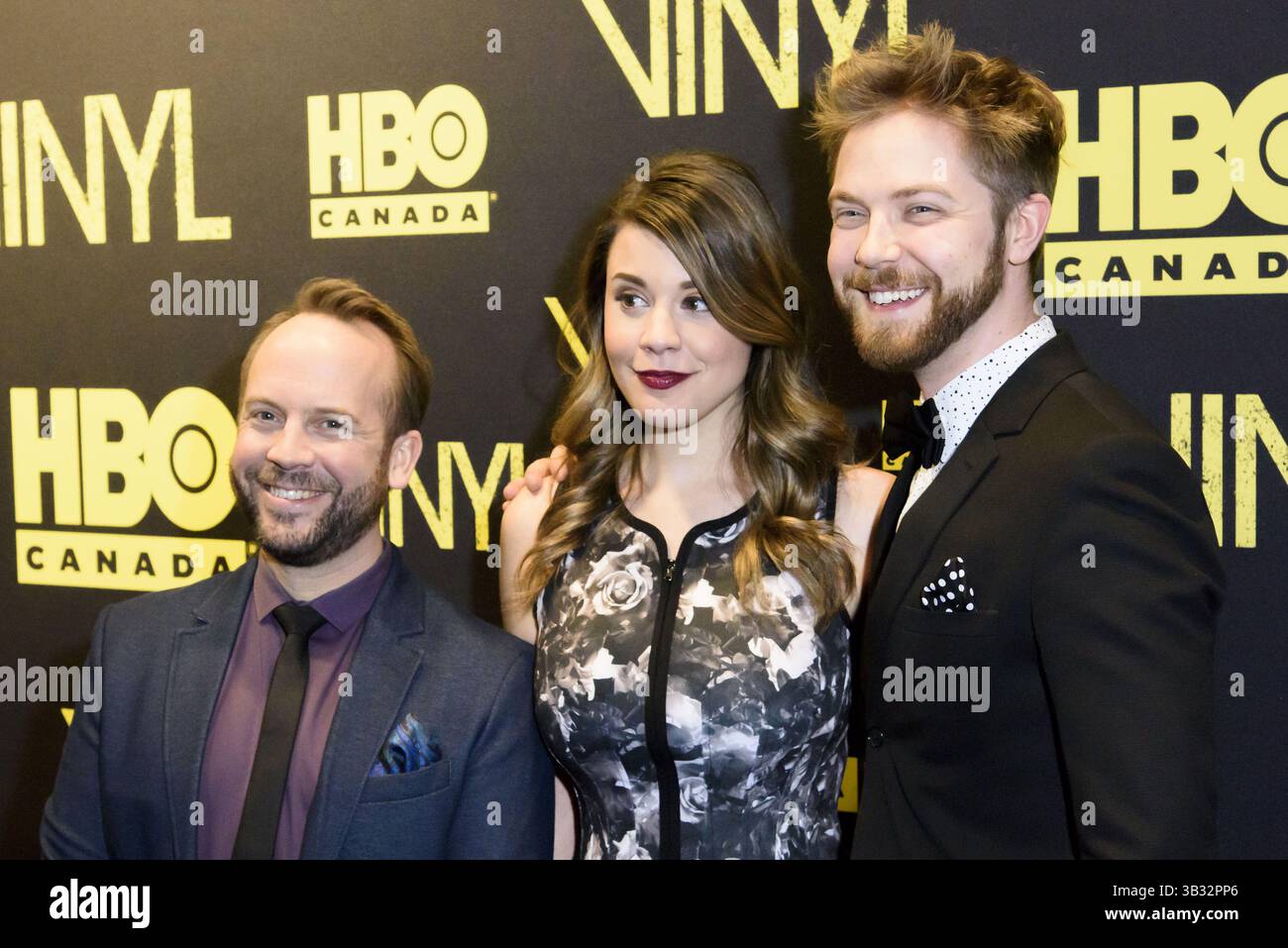 10. Februar 2016 - die kanadischen Fernsehmoderatoren TEDDY WILSON, MORGAN HOFFMAN und AJAY FRY nehmen an der HBO Canada 'VINYL' Premiere in der TIFF Bell Lightbox am 10. Februar 2016 in Toronto, Kanada Teil (Credit Image: © Angel Marchini via ZUMA Wire) Stockfoto