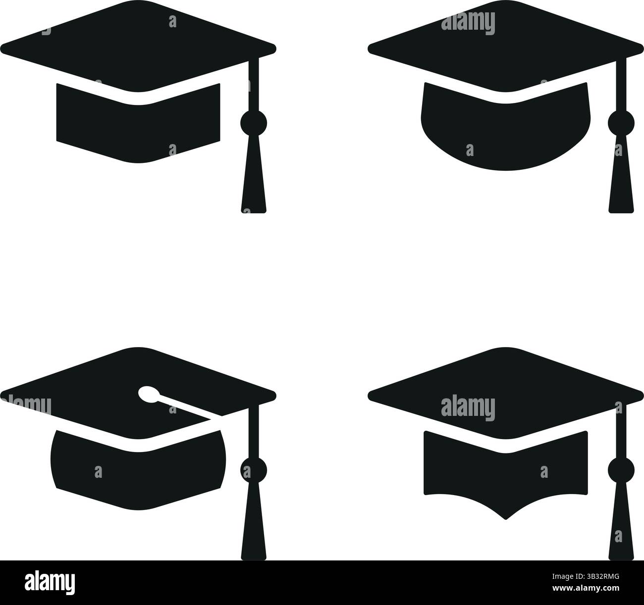 Studentenmütze, Diplom, akademisch, Graduierung Hut Kappe Symbole Set Vektor, Bildung Symbol, Logo Illustration Stock Vektor