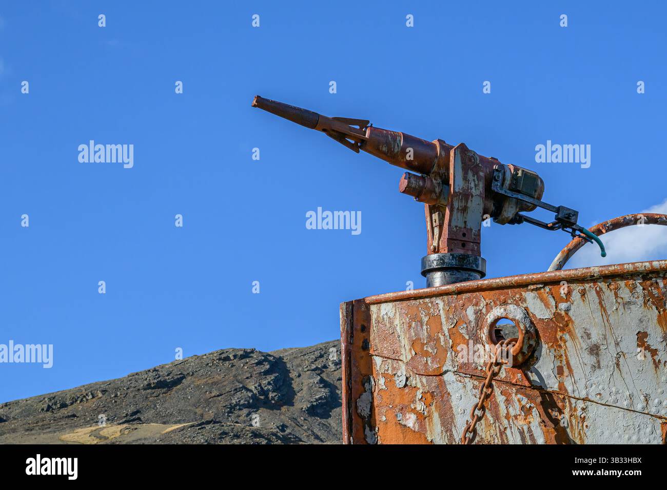Das Wrack des Petrel, ein Walfangschiff, das 1928 in Norwegen gebaut wurde, lag in Grytviken, Südgeorgien, mit dem Lindblad National Geograp Stockfoto