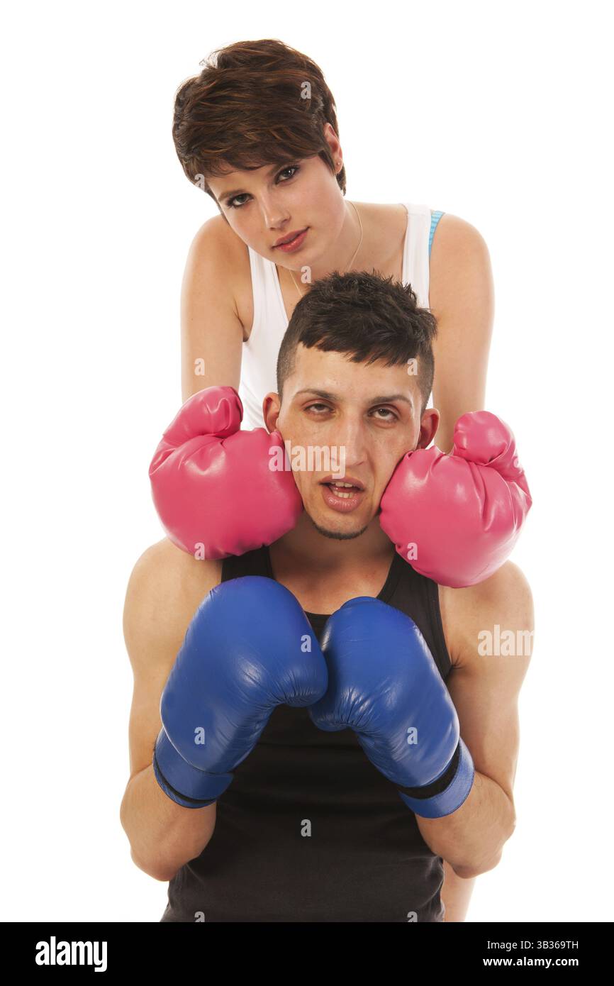 Boxen-paar isoliert auf weißem Hintergrund Stockfoto