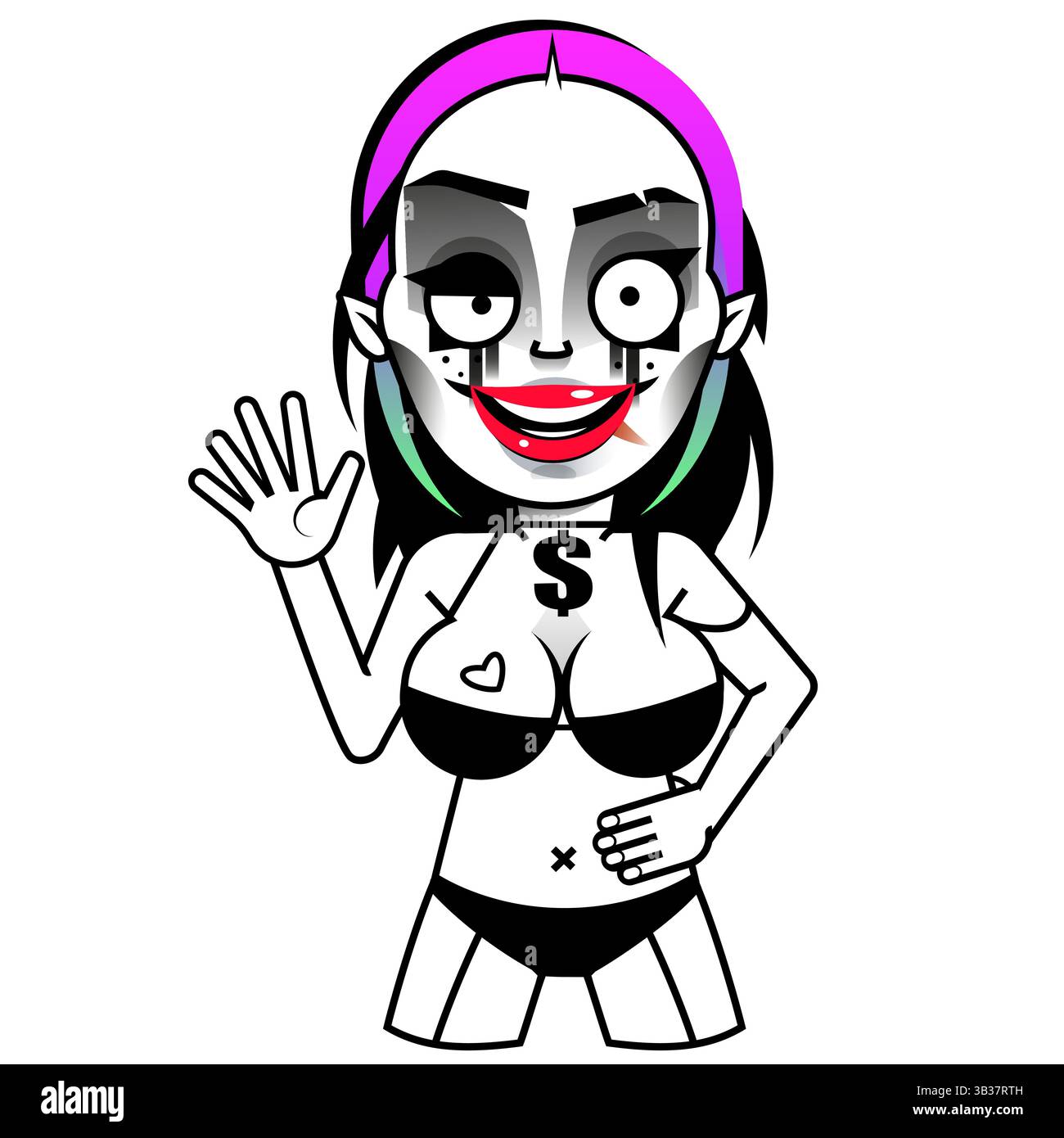 Vektor-Sticker mit grünem, gotischem Anime-Mädchen auf einem Hintergrund. Stock Vektor