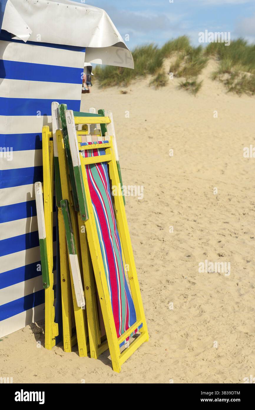 Gestreifte Liege auf der Insel Borkum Stockfoto