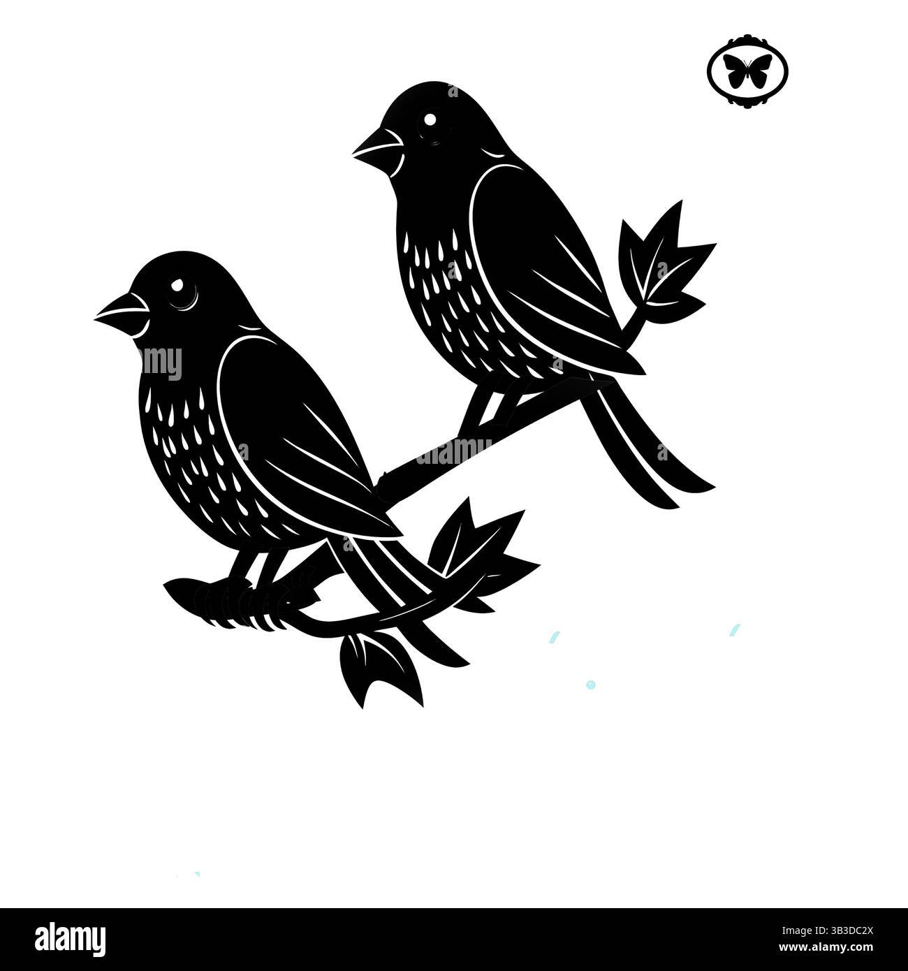 Zwei Vögel sitzen auf Zweig Vektor Silhouette Illustration Stock Vektor