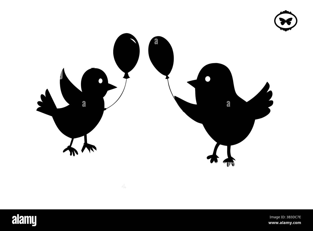 Silhouette Vögel, Die Ballons Halten Vektor-Kunst-Illustration Stock Vektor