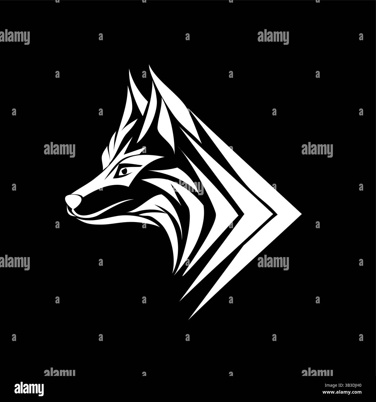 Illustration eines Wolfskopfsymbols, perfekt für Abzeichen, Logos, T-Shirt-Designs, Symbole, Maskottchen und Tattoos auf schwarzem Hintergrund Stock Vektor