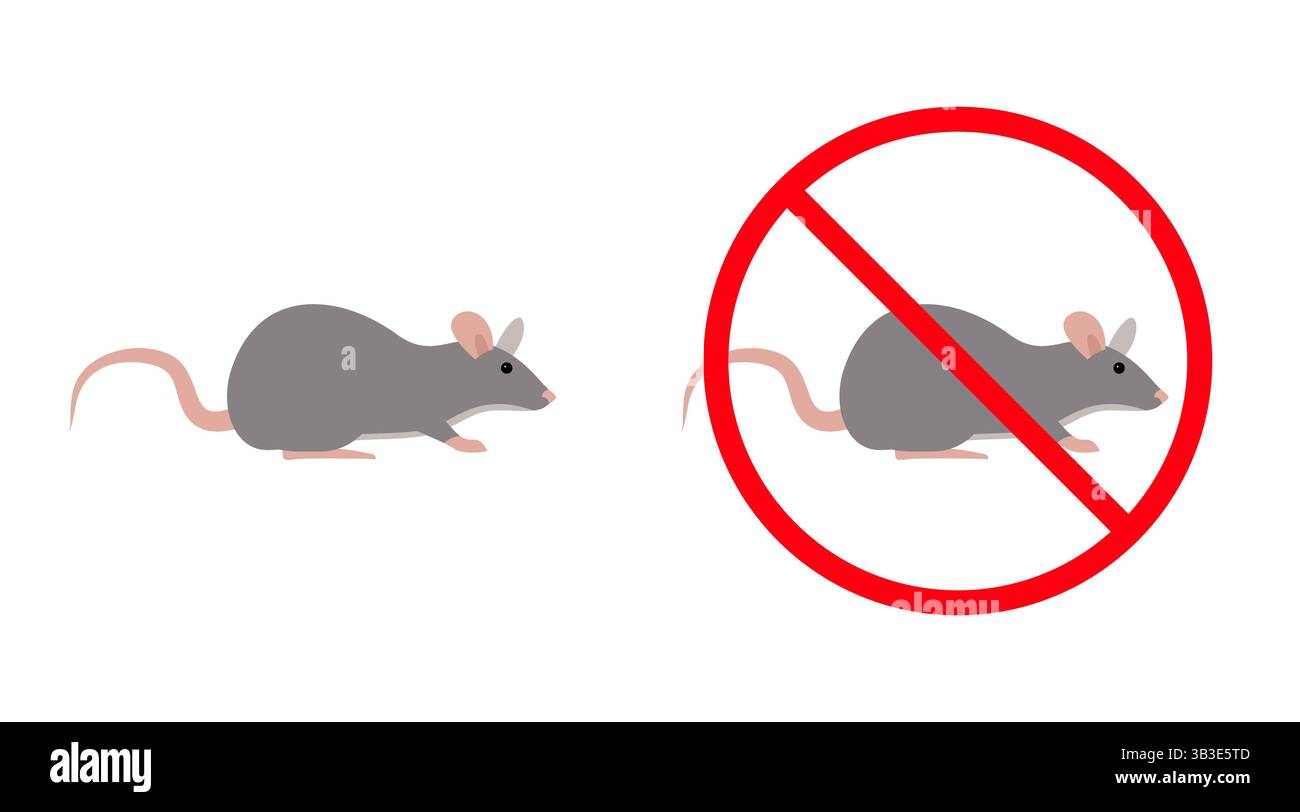 Illustration mit grauer Ratte und keine Ratten Zeichen, Schädlingsbekämpfung und Deratisierungsbemühungen bei der Erhaltung einer gesunden Umwelt Stock Vektor