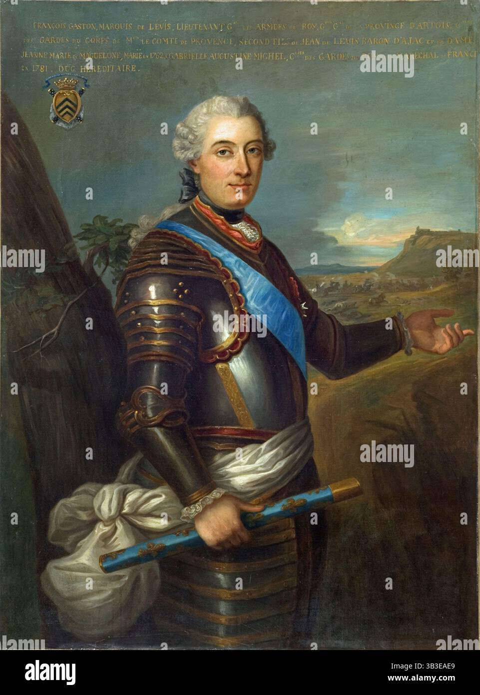 Der Herzog von Lévis trägt die Schnur des Heiligen Geistes und das Kreuz von Saint-Louis in seinem Schärpe. - Francois-Gaston, Duc de Lévis, (1984.8), huile sur toile, XIXe siècle, Musée Stewart, Montréal – Orden des Heiligen Geistes (französisch: ordre du Saint-Esprit) ist ein französischer Ritterorden, der 1578 von Heinrich III. gegründet wurde. Heute ist es ein dynastischer Orden unter dem Haus Frankreich. Stockfoto