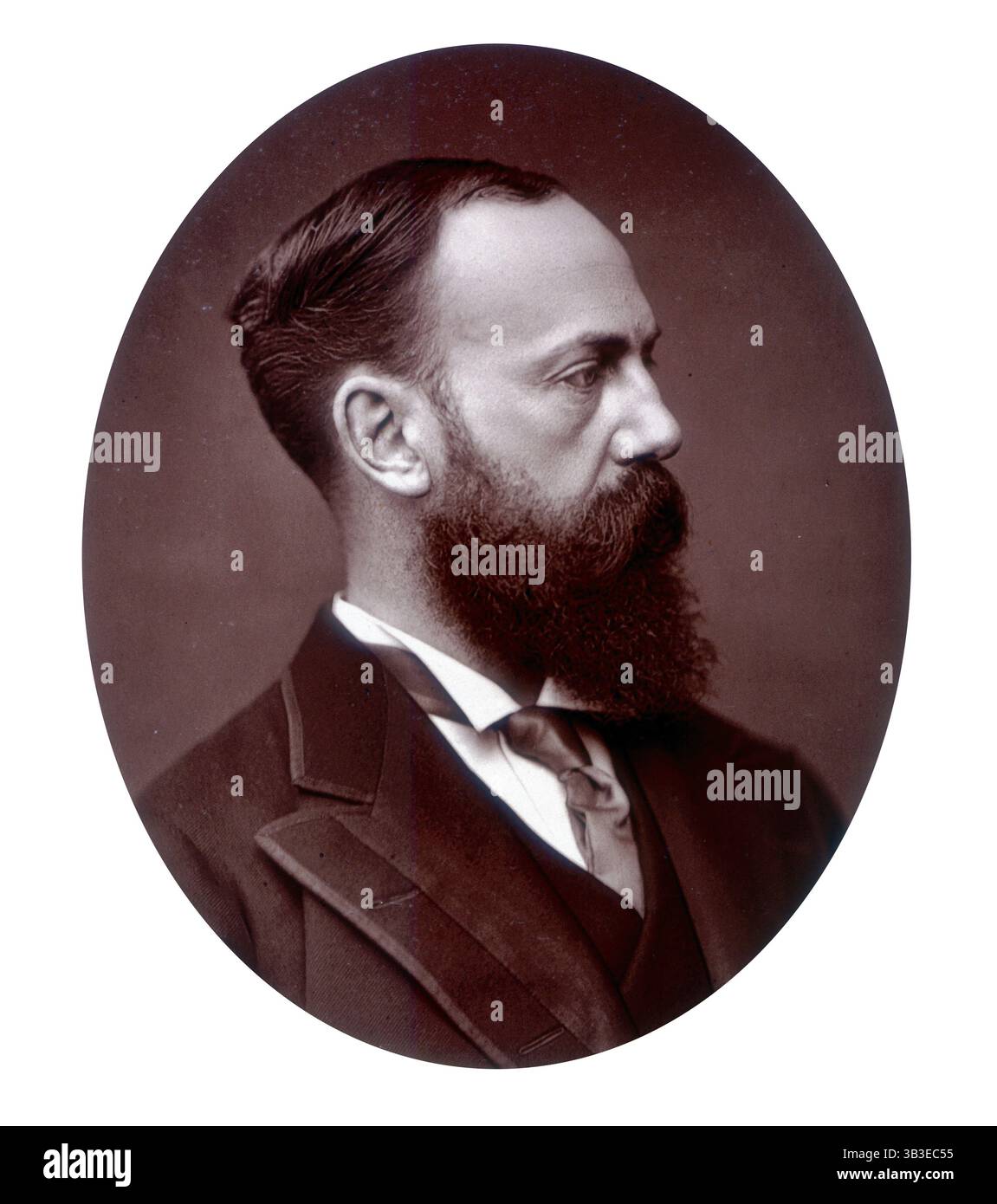 Sir Charles Wentworth Dilke, Abgeordneter, Unterstaatssekretär für auswärtige Angelegenheiten, 1881. Dilke (1843–1911) war ein liberaler Politiker, der von 1866 bis 1886 Abgeordneter für Chelsea war. Von 1882 bis 1885 war er Kabinettsminister und half dabei, eine Reihe fortschrittlicher Gesetze zu verabschieden, darunter Gesetze, die Frauen das Gemeinderecht gewähren, Arbeitszeiten einschränken und Gewerkschaften legalisieren, aber seine Ministerkarriere endete aufgrund eines skandalösen Scheidungsfalls. Stockfoto