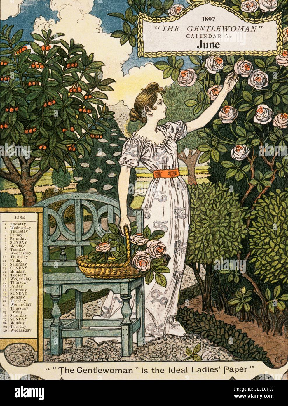 "The Gentlewoman"-Kalender für Juni 1897. Die Gentlewoman, die sich selbst als „ideal Ladies“ bezeichnete, war eine illustrierte Wochenzeitschrift, die von 1890 bis 1926 veröffentlicht wurde. Stockfoto