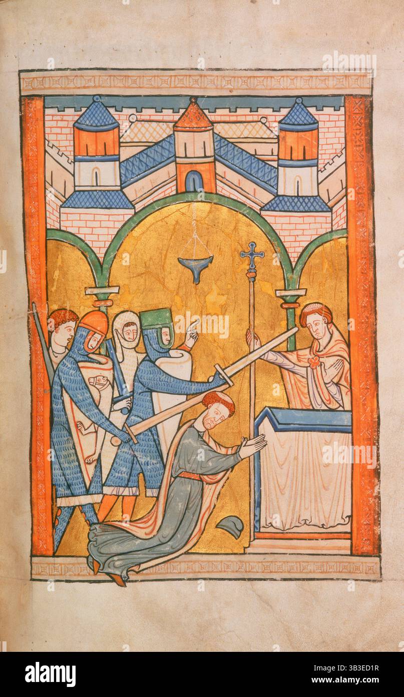 Der Mord an St. Thomas Becket, c1200-C1300. Der Erzbischof von Canterbury wird von vier Rittern ermordet. Stockfoto