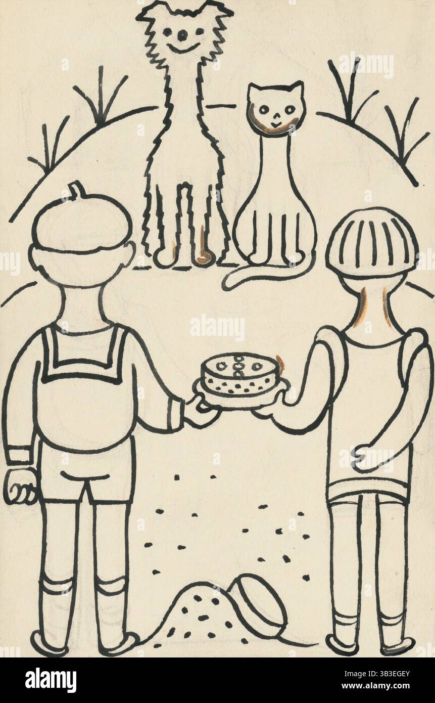 32. Wir reden von einem Hund und einer Katze, um 1928. Weitere Infos: Illustrationen zum Buch – Josef capek. Wir reden von Hund und Katze: Wie sie zusammen gezüchtet haben und über alle möglichen anderen Dinge. Dr. O. storch-Marien, 1929. Stockfoto