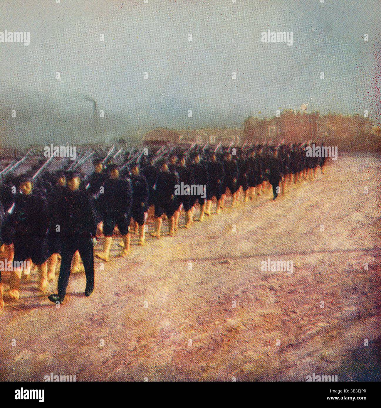 Die japanische Armee reserviert Dalny nach Port Arthur. Aus einem farbigen Stereogramm, das japanische Soldaten und Lagerleben während des russisch-japanischen Krieges von 1904 bis 1905 darstellt. Stockfoto