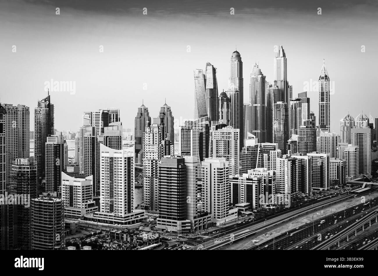 Blick auf Dubai Marina, Kanal und Bucht, Marina Dubai VAE Stockfoto