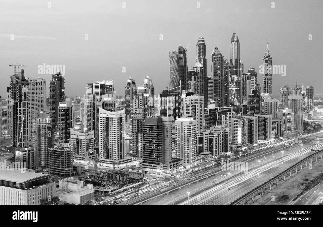 Blick auf Dubai Marina, Kanal und Bucht, Marina Dubai VAE Stockfoto