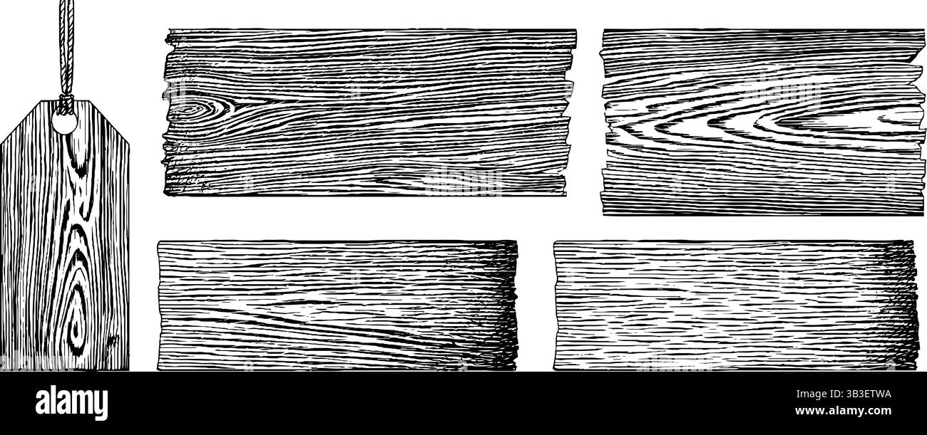 Set aus graviertem rustikalem Holzbanner und -Plaketten für Vintage-Design und -Dekoration. Stock Vektor