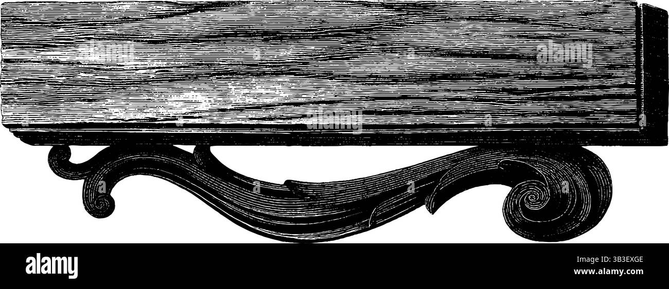 Vintage Holzschnitt aus verziertem Brett mit Scrollwork-Design für Kunstdruck. Stock Vektor