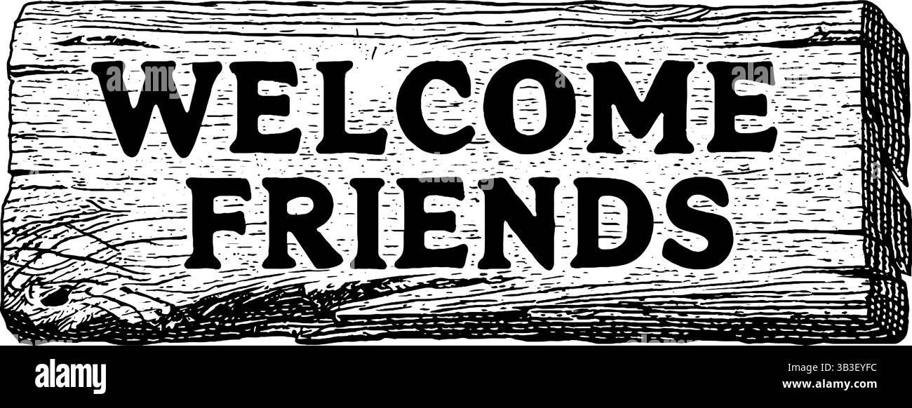 Begrüßungszeichen aus Rissholz mit rustikaler Textur für Freundschaft und Dekoration. Stock Vektor
