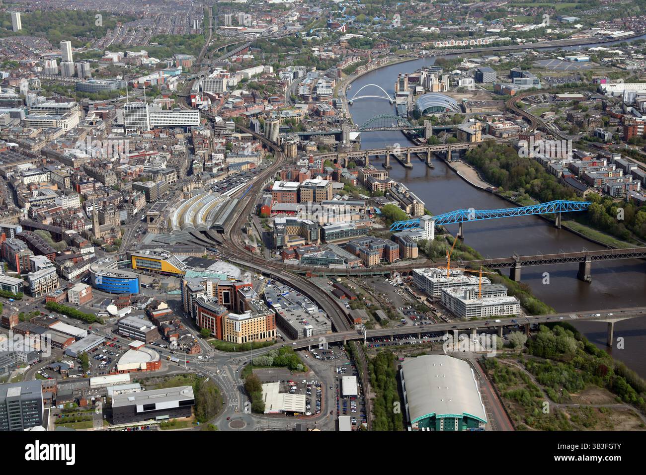 Blick aus der Vogelperspektive auf das Stadtzentrum von Newcastle upon Tyne Stockfoto