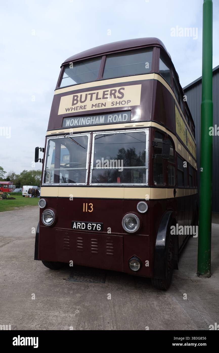 Verkehrsmuseum für Diesel- und Elektrobusse in Santoft, Lincolnshire, Großbritannien. Stockfoto