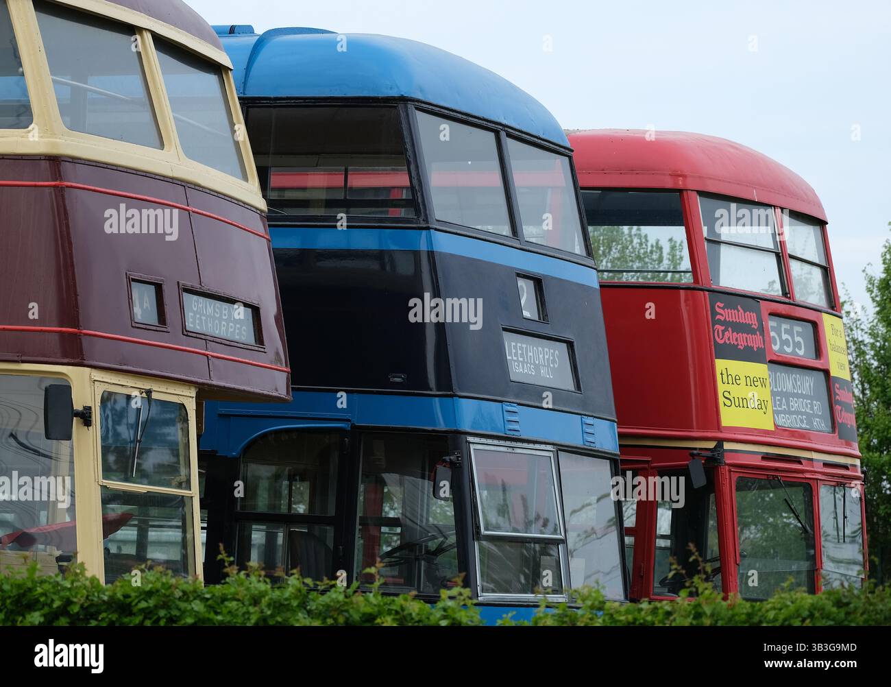 Verkehrsmuseum für Diesel- und Elektrobusse in Santoft, Lincolnshire, Großbritannien. Stockfoto