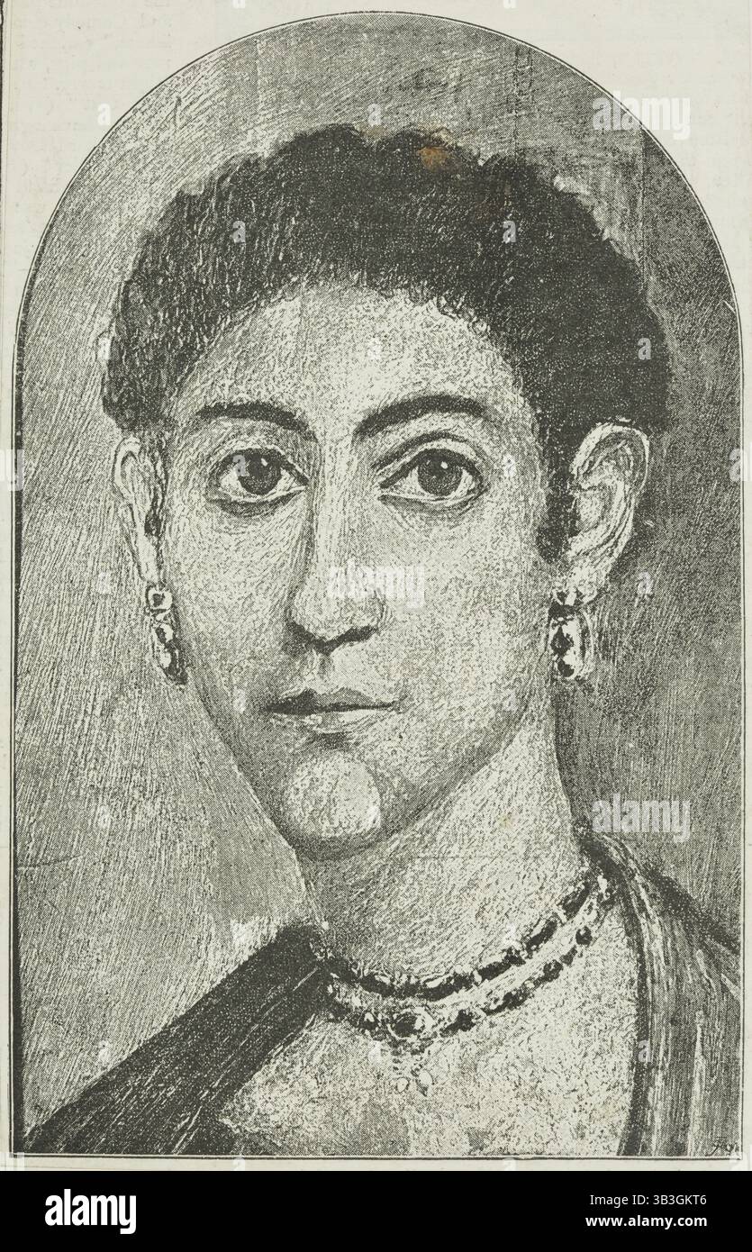 Ein ägyptisches Porträt in der ägyptischen Halle, Piccadilly, 1888. Darstellung von Grabporträtgemälden auf Holzsärgen aus dem römischen Ägypten. Dieses Gemälde wurde von dem britischen Archäologen William Matthew Flinders Petrie während seiner Ausgrabungen an der ägyptischen Stätte Fayum in den 1880er Jahren entfernt Dieses Grabporträt wurde in der ägyptischen Halle in London ausgestellt. Stockfoto