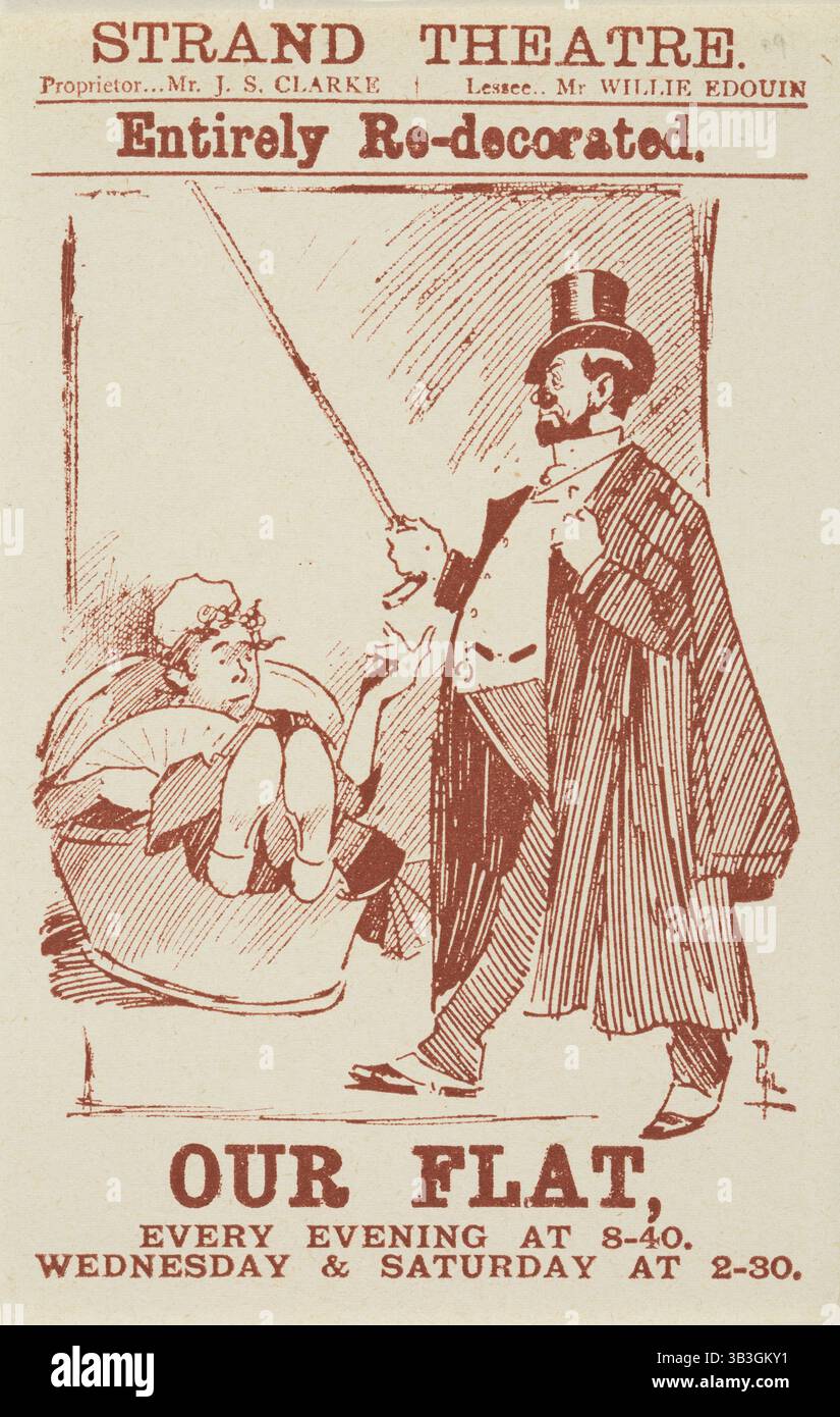 "Our Flat - total re-decorated", im Strand Theatre, Ende des 19. Jahrhunderts. Illustriertes Programm oder Flyer für eine Londoner Bühnenproduktion. Stockfoto