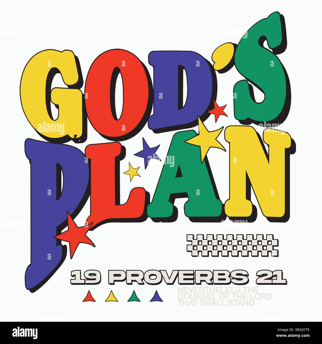 GODS PLAN Quote T-Shirt Design in Pinsel Script Schriftart Stil – christliche Bibelverse Typografie Vektor für inspirierende Streetwear Stock Vektor