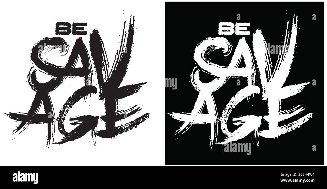 Savage Brush Schriftart Typografie T-Shirt Design – feiner handgeschriebener Lettering Vektor für Streetwear, Urban Fashion und edgy Motivational Apparel Graphics Stock Vektor