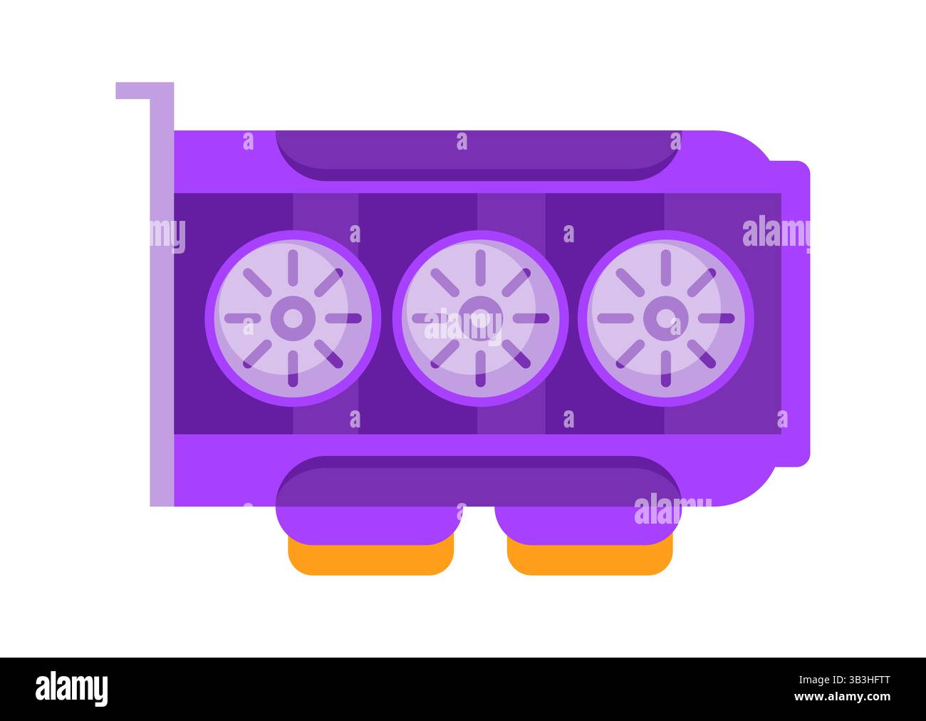 Die violette Grafikkarte mit drei Lüftern funktioniert ordnungsgemäß Stock Vektor