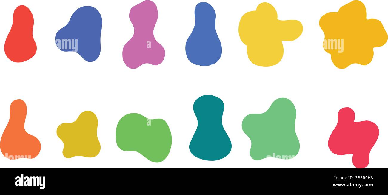 Unregelmäßige Blob Shapes Set - abstrakte organische Vektorelemente in zwei Reihen, weißer Hintergrund Stock Vektor
