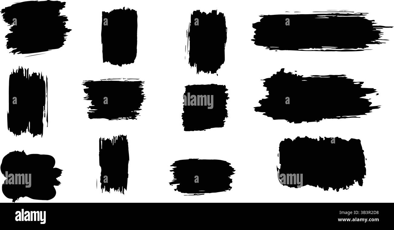 Einfarbige Grunge-Texturen – Handgezeichnete Pinselstriche Und Farbflecken Vektorset Stock Vektor