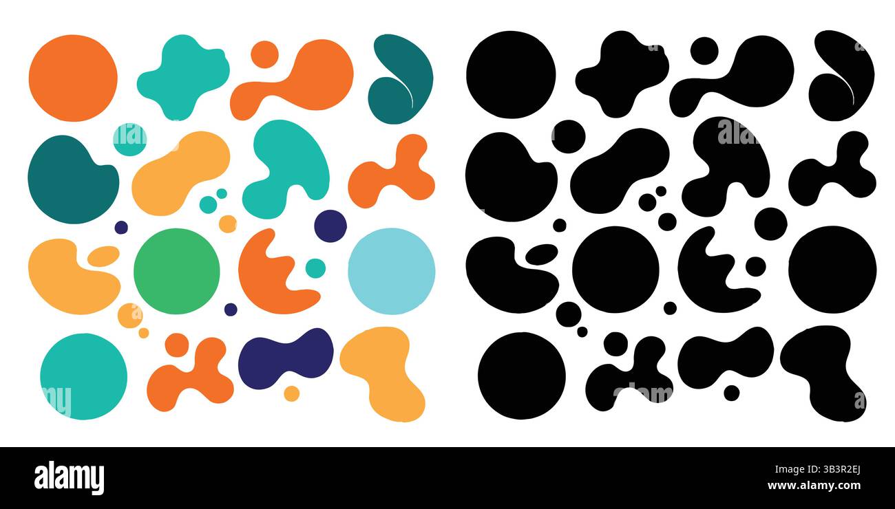 Unregelmäßige Blob Shapes Set - abstrakte organische Vektorelemente in zwei Reihen, weißer Hintergrund Stock Vektor