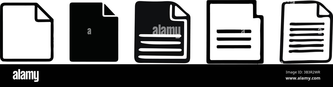 Dokumentsymbole Set - Papier- und Dateivektorsammlung isoliert auf weiß, Dokumentsymbolvektor isoliert auf weißem Hintergrund. Papiersymbol. Dateisymbol Stock Vektor