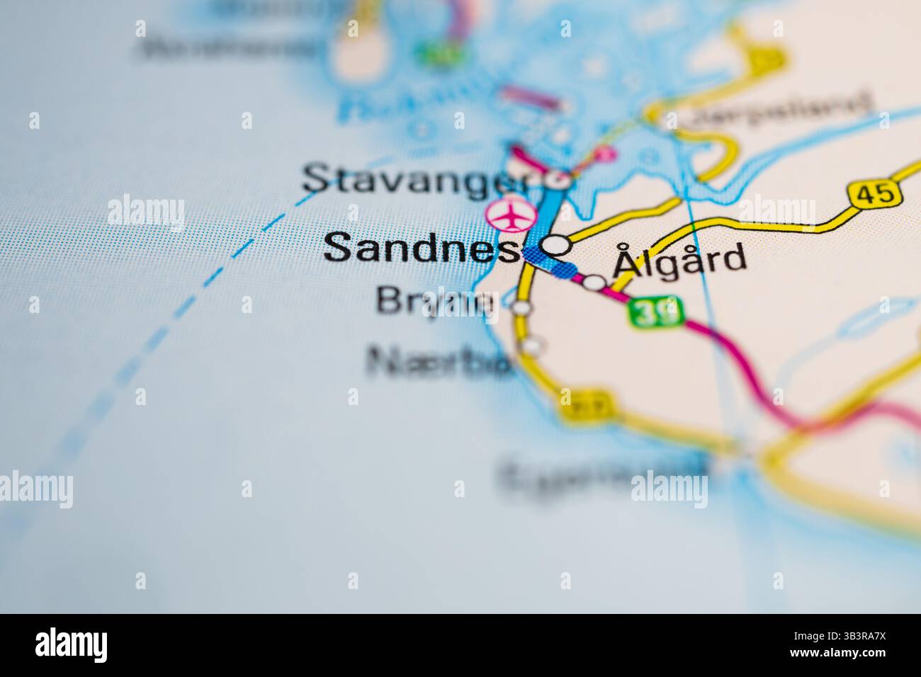 Stavanger Sandnes Ålgård Gebiet auf norwegischer Karte Stockfoto
