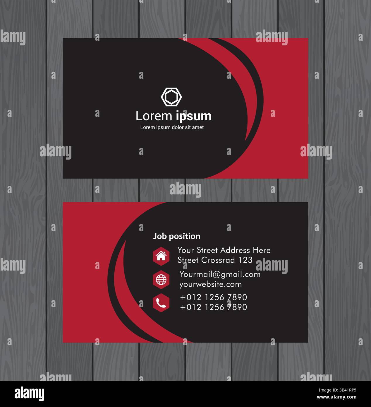 Moderne Visitenkartenvorlage – Corporate Identity Design in Schwarz und Rot Stock Vektor