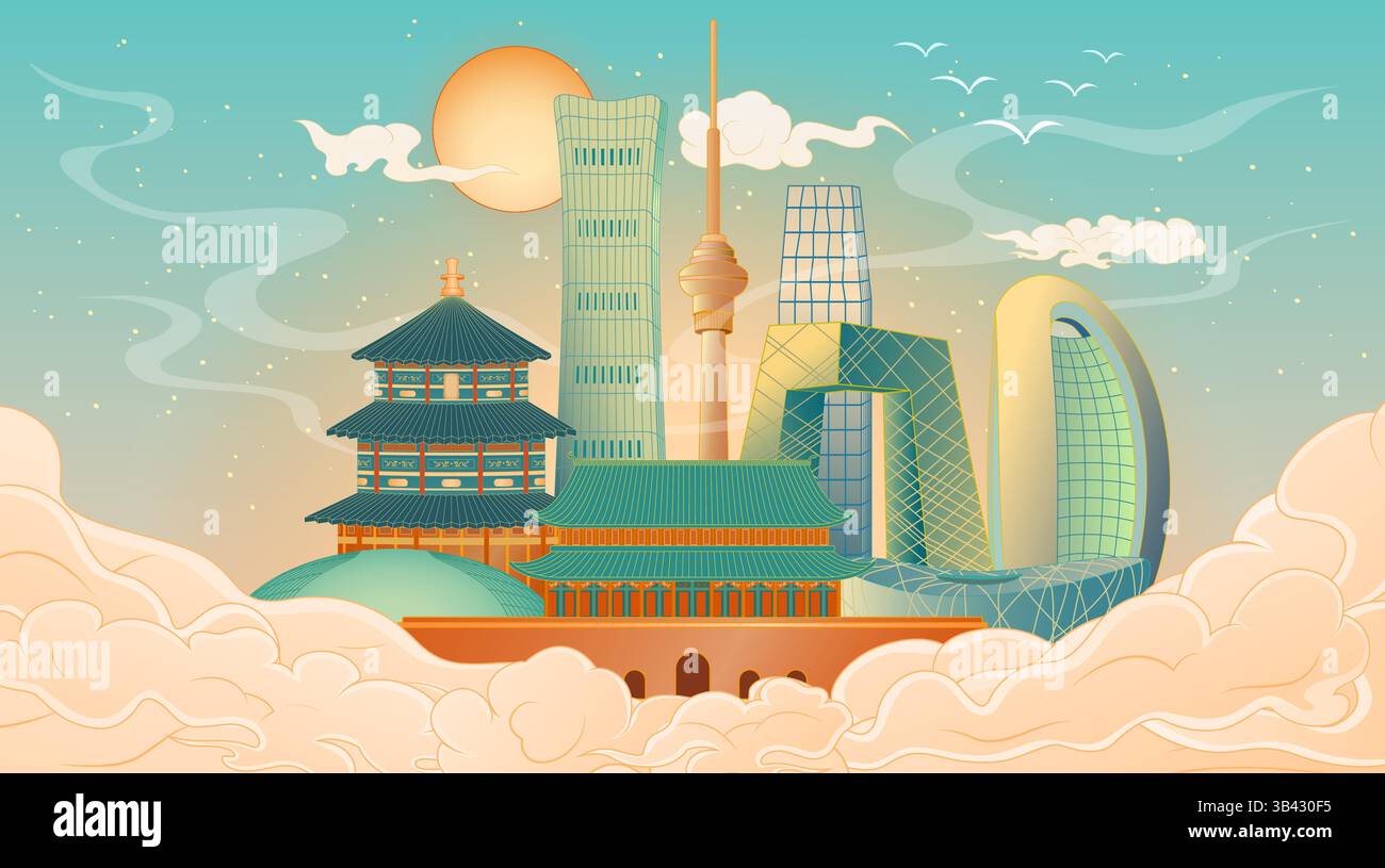 Vektorillustration von Peking Wahrzeichen Gebäude Stock Vektor