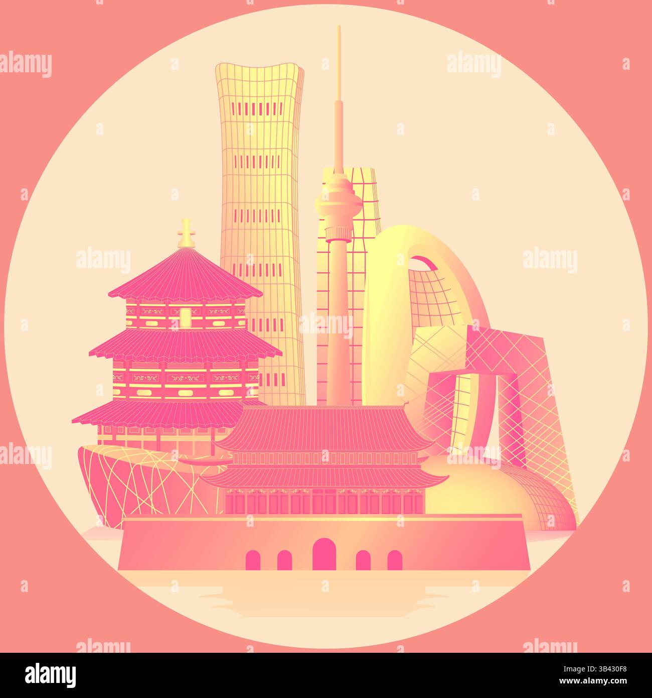 Vektorillustration von Peking Wahrzeichen Gebäude Stock Vektor